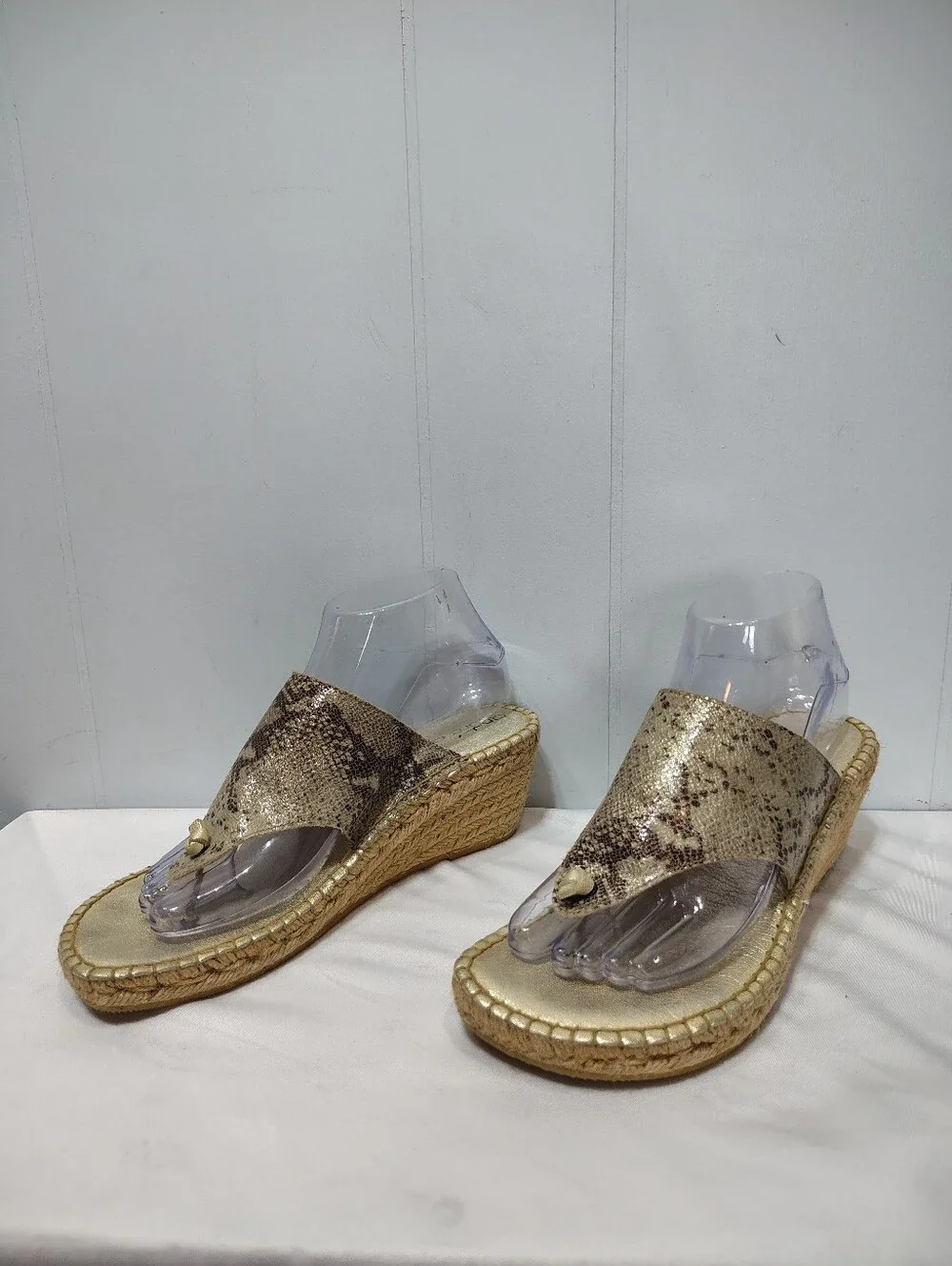 Andre Assous Metallic Snakeskin Jute Espadrille Wedge Sandals Spain Womens 39 8